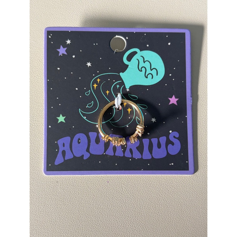 Aquarius Zodiac Constellation Ring Gold Tone Crystal Star Sign Jewelry NEW